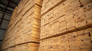 Stapels houten planken in magazijn als voorbeeld van materiaalkeuze woning en levensduur