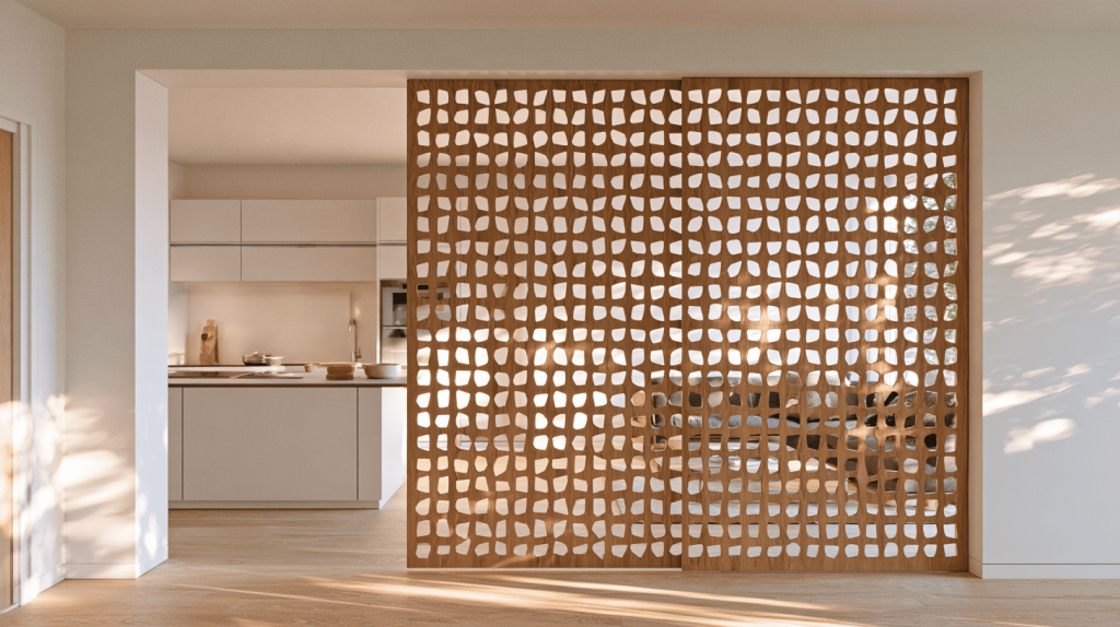 houten wandafscheiding naar de keuken 