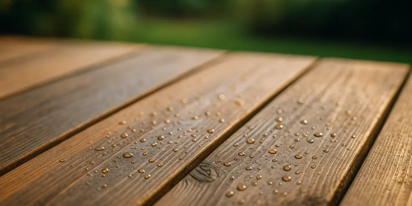 Waarom een weersbestendige afwerking belangrijk blijft bij renovatie Weersbestendige afwerking renovatie houten terras close-up