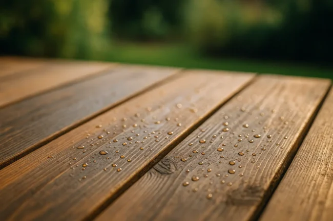 Waarom een weersbestendige afwerking belangrijk blijft bij renovatie Weersbestendige afwerking renovatie houten terras close-up