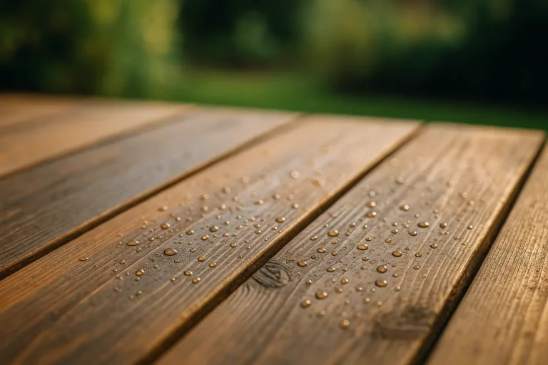 Weersbestendige afwerking renovatie houten terras close-up